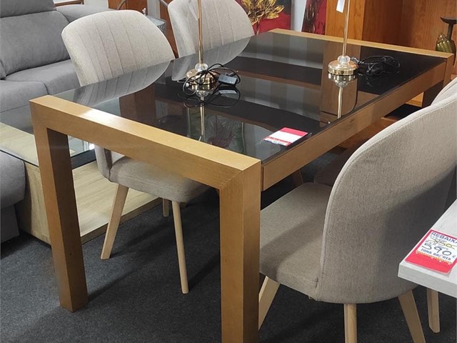 MESA MADERA Y CRISTAL NEGRO